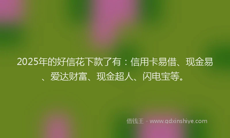 2025年的好信花下款了有：信用卡易借、现金易、爱达财富、现金超人、闪电宝等。