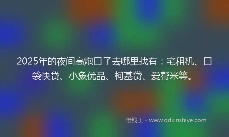 2025年的夜间高炮口子去哪里找有：宅租机、口袋快贷、小象优品、柯基贷、爱帮米等。