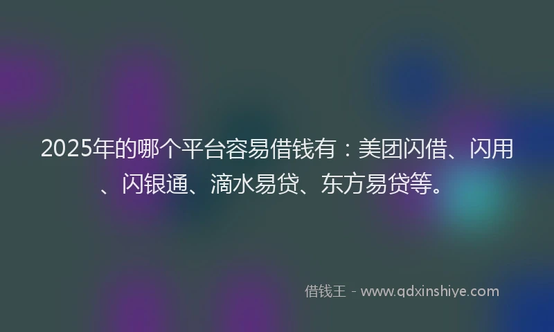 2025年的哪个平台容易借钱有：美团闪借、闪用、闪银通、滴水易贷、东方易贷等。