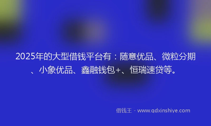 2025年的大型借钱平台有：随意优品、微粒分期、小象优品、鑫融钱包+、恒瑞速贷等。