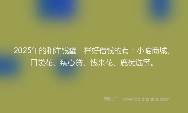 2025年的和洋钱罐一样好借钱的有：小喵商城、口袋花、臻心贷、钱来花、鹿优选等。