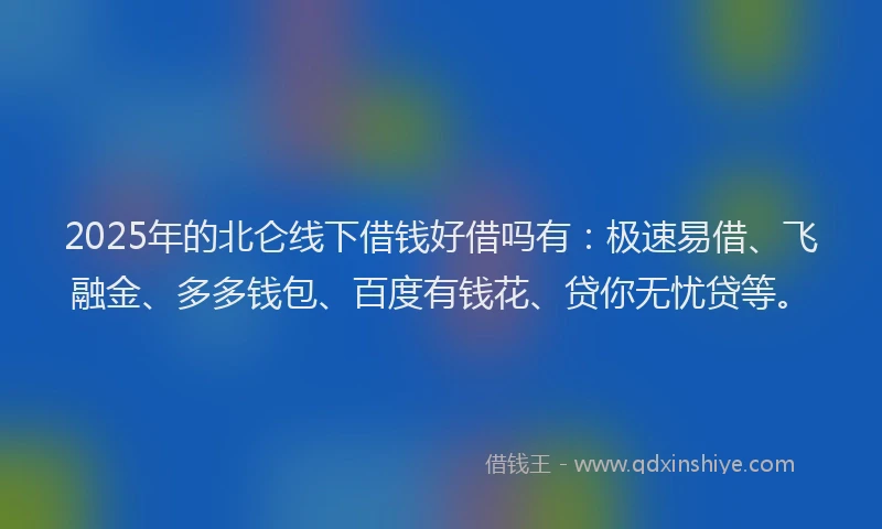 2025年的北仑线下借钱好借吗有：极速易借、飞融金、多多钱包、百度有钱花、贷你无忧贷等。