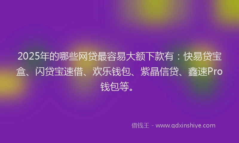 2025年的哪些网贷最容易大额下款有：快易贷宝盒、闪贷宝速借、欢乐钱包、紫晶信贷、鑫速Pro钱包等。