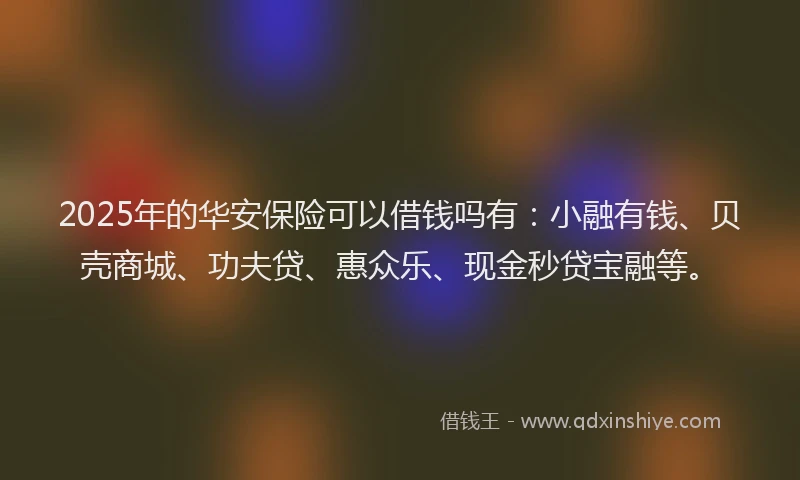 2025年的华安保险可以借钱吗有：小融有钱、贝壳商城、功夫贷、惠众乐、现金秒贷宝融等。