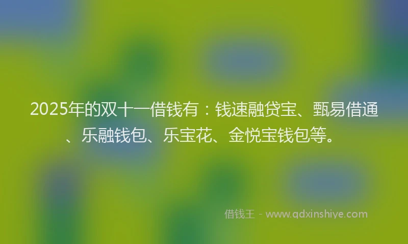 2025年的双十一借钱有：钱速融贷宝、甄易借通、乐融钱包、乐宝花、金悦宝钱包等。