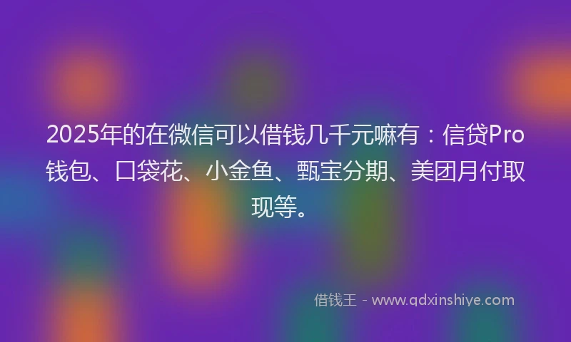 2025年的在微信可以借钱几千元嘛有：信贷Pro钱包、口袋花、小金鱼、甄宝分期、美团月付取现等。