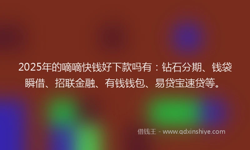 2025年的嘀嘀快钱好下款吗有：钻石分期、钱袋瞬借、招联金融、有钱钱包、易贷宝速贷等。