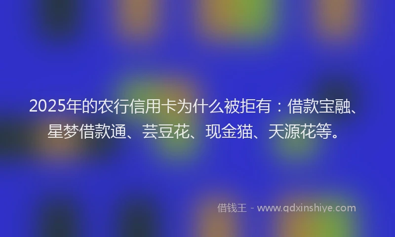 2025年的农行信用卡为什么被拒有：借款宝融、星梦借款通、芸豆花、现金猫、天源花等。