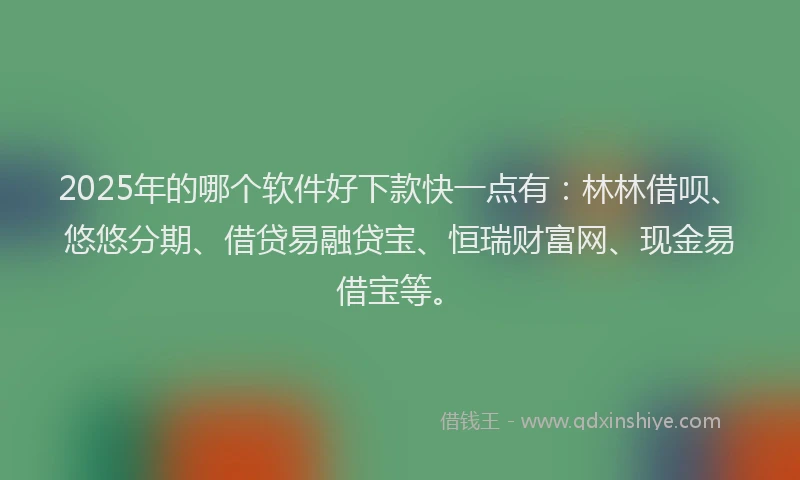 2025年的哪个软件好下款快一点有：林林借呗、悠悠分期、借贷易融贷宝、恒瑞财富网、现金易借宝等。