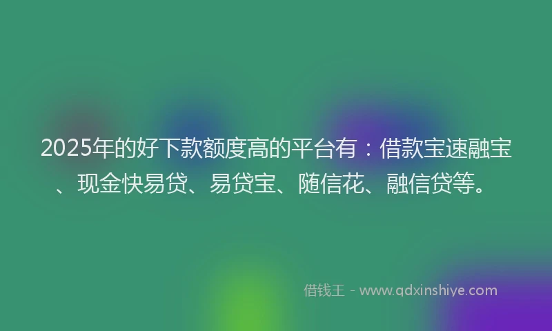 2025年的好下款额度高的平台有：借款宝速融宝、现金快易贷、易贷宝、随信花、融信贷等。