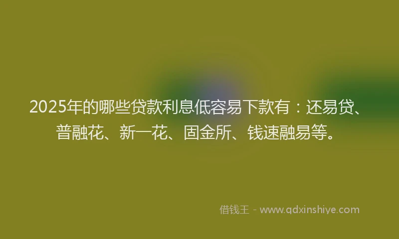 2025年的哪些贷款利息低容易下款有：还易贷、普融花、新一花、固金所、钱速融易等。