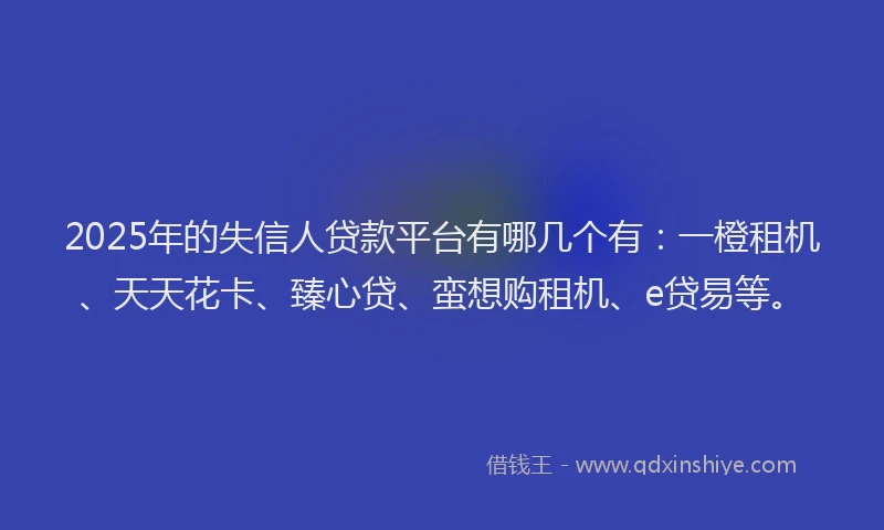 2025年的失信人贷款平台有哪几个有：一橙租机、天天花卡、臻心贷、蛮想购租机、e贷易等。