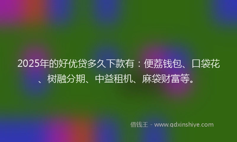 2025年的好优贷多久下款有：便荔钱包、口袋花、树融分期、中益租机、麻袋财富等。