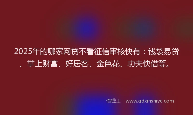 2025年的哪家网贷不看征信审核快有：钱袋易贷、掌上财富、好居客、金色花、功夫快借等。