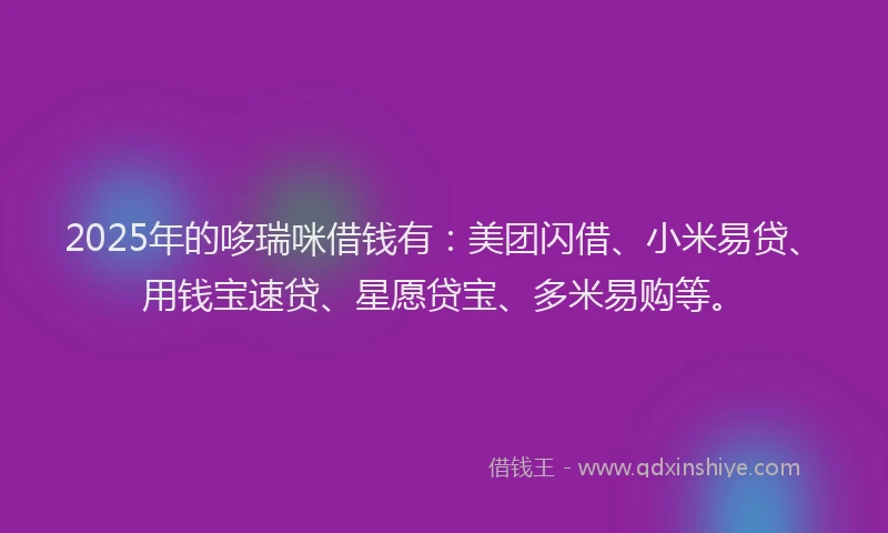 2025年的哆瑞咪借钱有：美团闪借、小米易贷、用钱宝速贷、星愿贷宝、多米易购等。