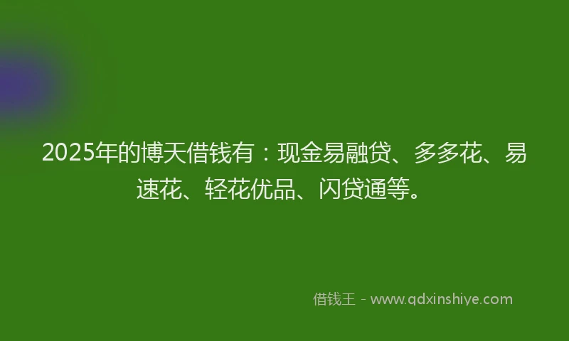 2025年的博天借钱有：现金易融贷、多多花、易速花、轻花优品、闪贷通等。