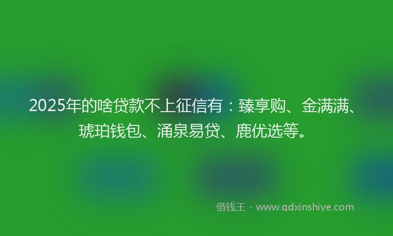 2025年的啥贷款不上征信有：臻享购、金满满、琥珀钱包、涌泉易贷、鹿优选等。
