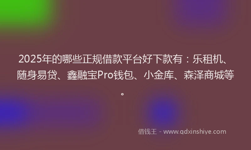 2025年的哪些正规借款平台好下款有：乐租机、随身易贷、鑫融宝Pro钱包、小金库、森泽商城等。