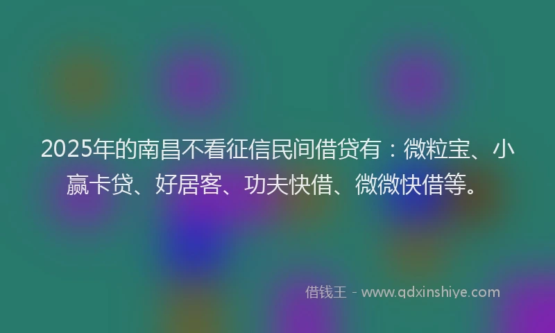 2025年的南昌不看征信民间借贷有：微粒宝、小赢卡贷、好居客、功夫快借、微微快借等。