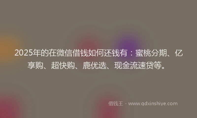 2025年的在微信借钱如何还钱有：蜜桃分期、亿享购、超快购、鹿优选、现金流速贷等。