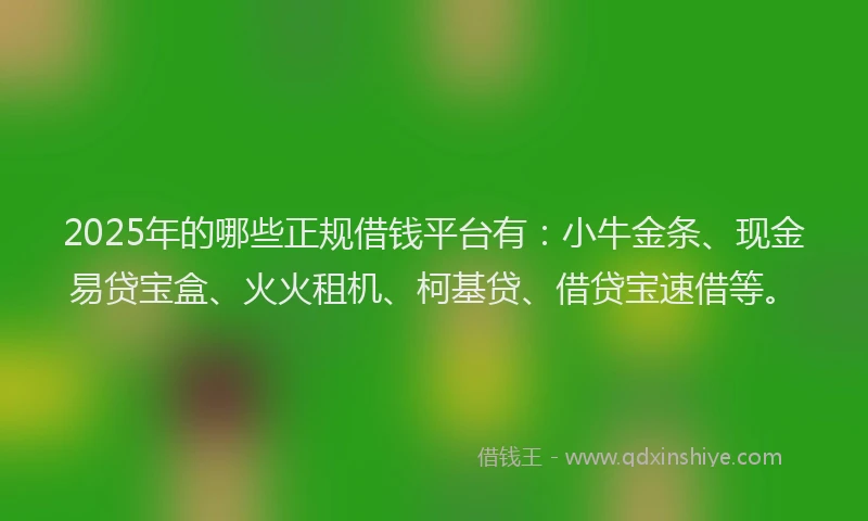 2025年的哪些正规借钱平台有：小牛金条、现金易贷宝盒、火火租机、柯基贷、借贷宝速借等。