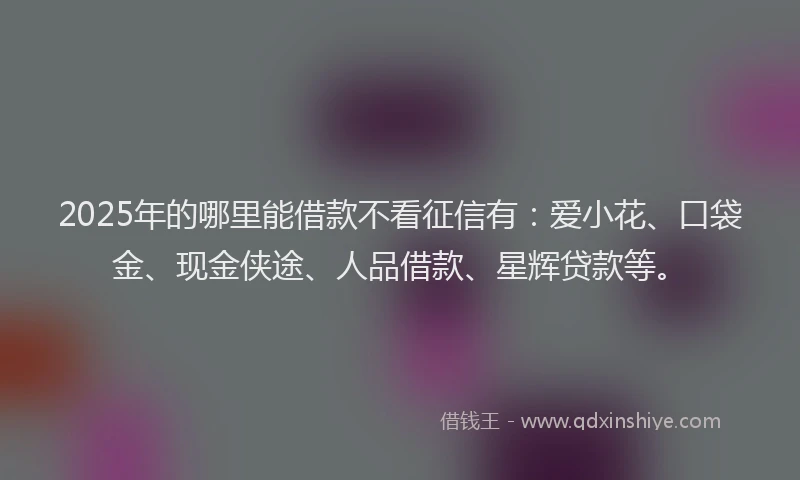 2025年的哪里能借款不看征信有：爱小花、口袋金、现金侠途、人品借款、星辉贷款等。