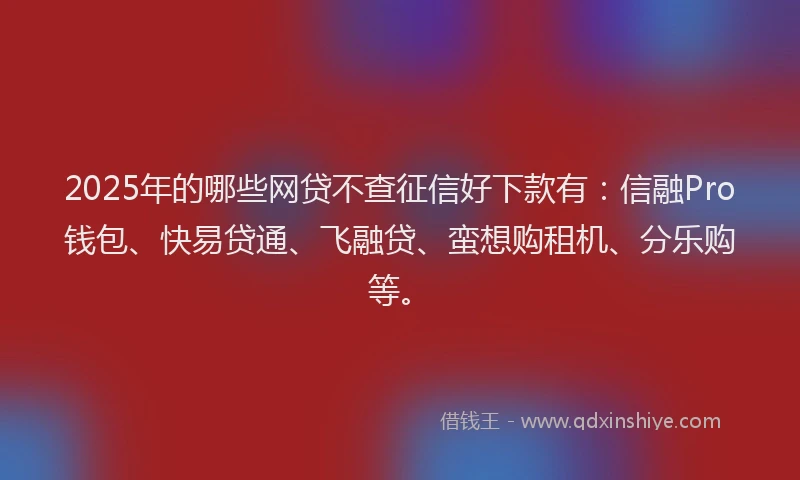 2025年的哪些网贷不查征信好下款有：信融Pro钱包、快易贷通、飞融贷、蛮想购租机、分乐购等。