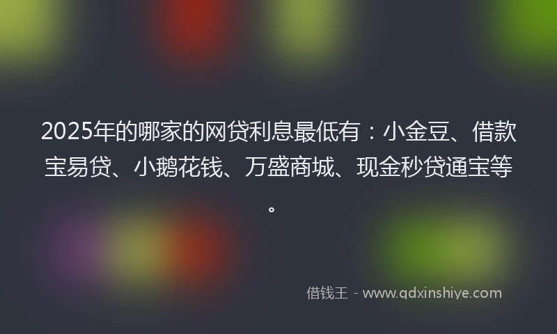 2025年的哪家的网贷利息最低有：小金豆、借款宝易贷、小鹅花钱、万盛商城、现金秒贷通宝等。