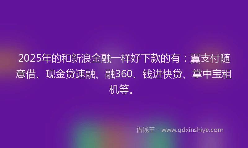 2025年的和新浪金融一样好下款的有：翼支付随意借、现金贷速融、融360、钱进快贷、掌中宝租机等。
