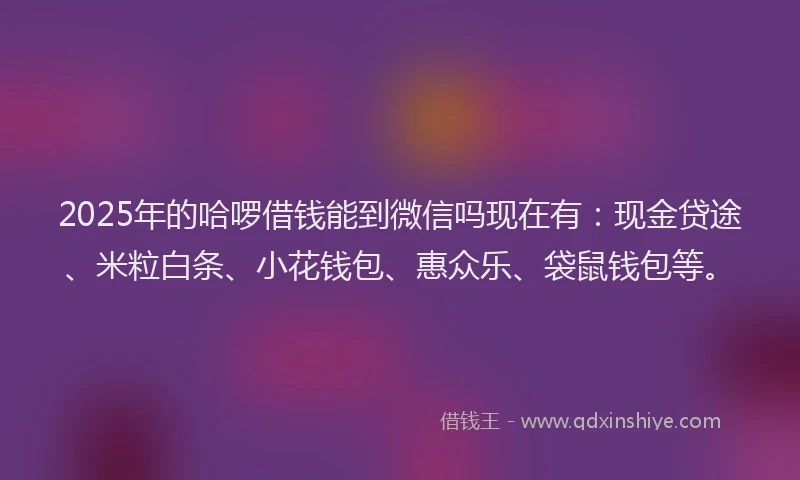 2025年的哈啰借钱能到微信吗现在有：现金贷途、米粒白条、小花钱包、惠众乐、袋鼠钱包等。