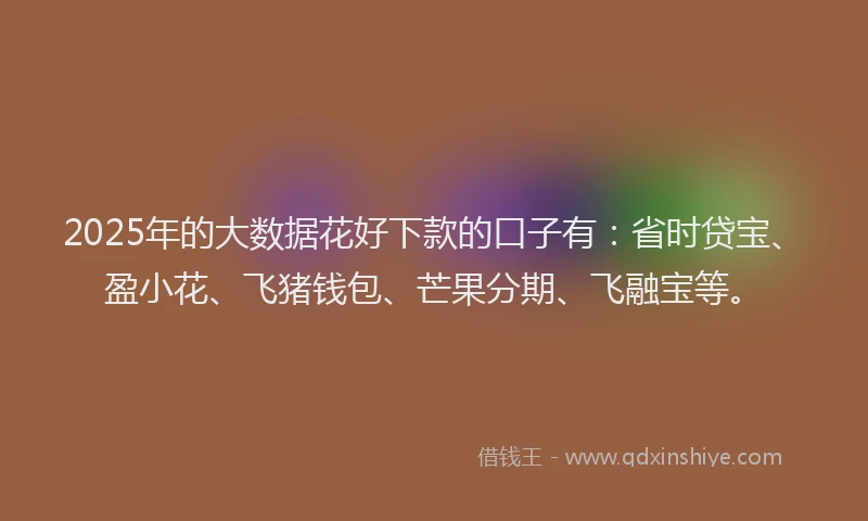 2025年的大数据花好下款的口子有：省时贷宝、盈小花、飞猪钱包、芒果分期、飞融宝等。