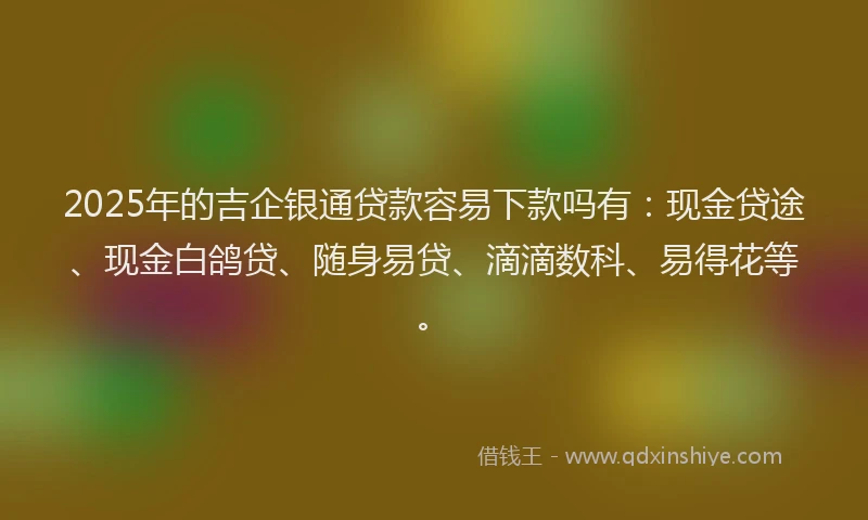 2025年的吉企银通贷款容易下款吗有：现金贷途、现金白鸽贷、随身易贷、滴滴数科、易得花等。