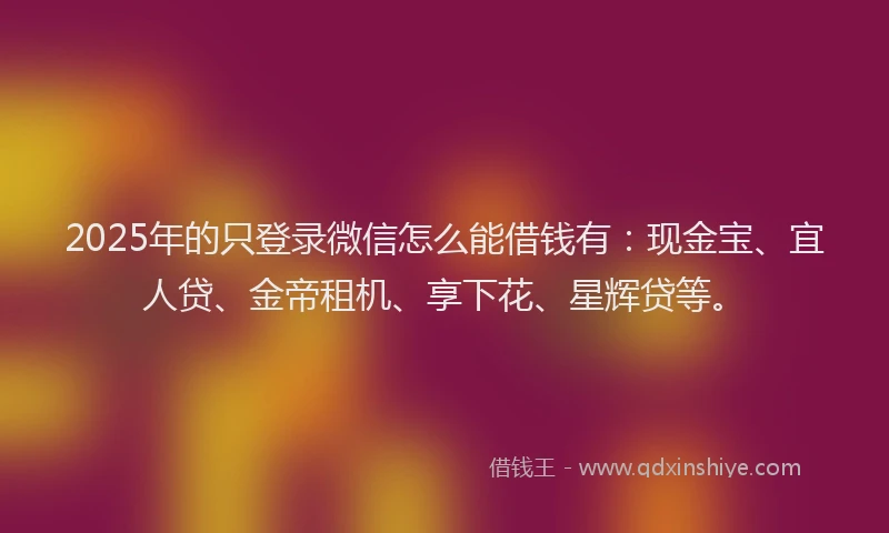 2025年的只登录微信怎么能借钱有：现金宝、宜人贷、金帝租机、享下花、星辉贷等。