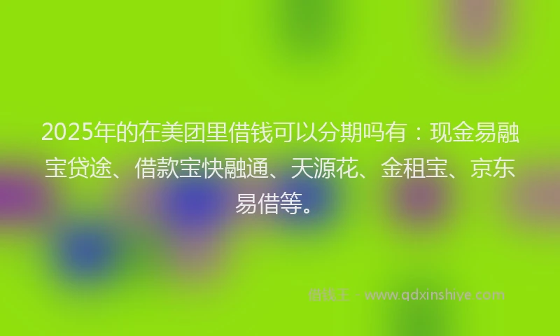 2025年的在美团里借钱可以分期吗有：现金易融宝贷途、借款宝快融通、天源花、金租宝、京东易借等。