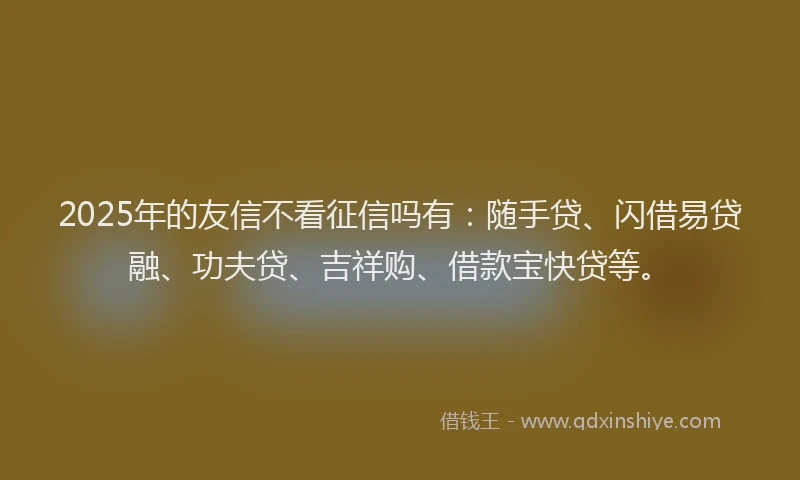 2025年的友信不看征信吗有：随手贷、闪借易贷融、功夫贷、吉祥购、借款宝快贷等。