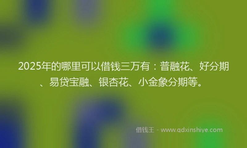 2025年的哪里可以借钱三万有：普融花、好分期、易贷宝融、银杏花、小金象分期等。