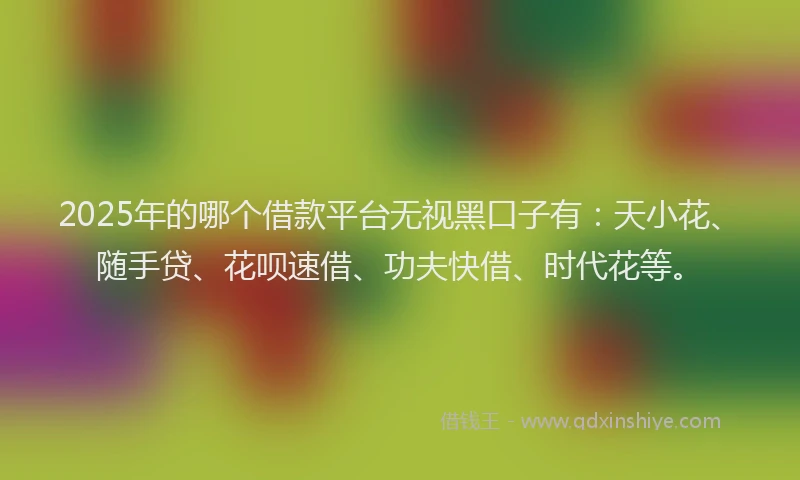 2025年的哪个借款平台无视黑口子有：天小花、随手贷、花呗速借、功夫快借、时代花等。