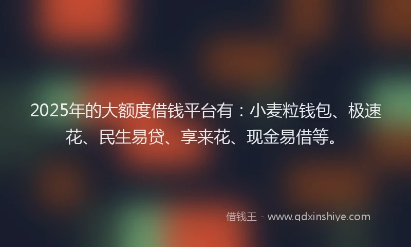 2025年的大额度借钱平台有：小麦粒钱包、极速花、民生易贷、享来花、现金易借等。