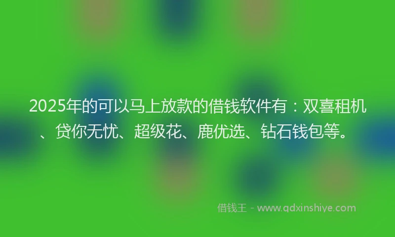 2025年的可以马上放款的借钱软件有：双喜租机、贷你无忧、超级花、鹿优选、钻石钱包等。