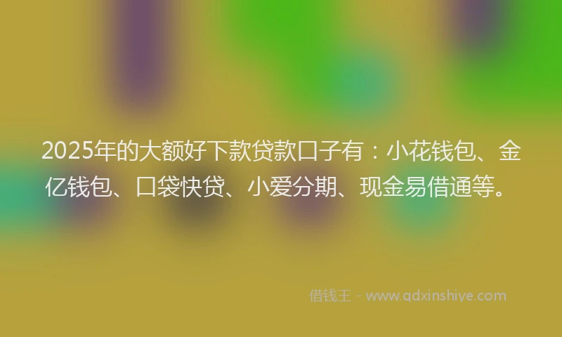 2025年的大额好下款贷款口子有：小花钱包、金亿钱包、口袋快贷、小爱分期、现金易借通等。