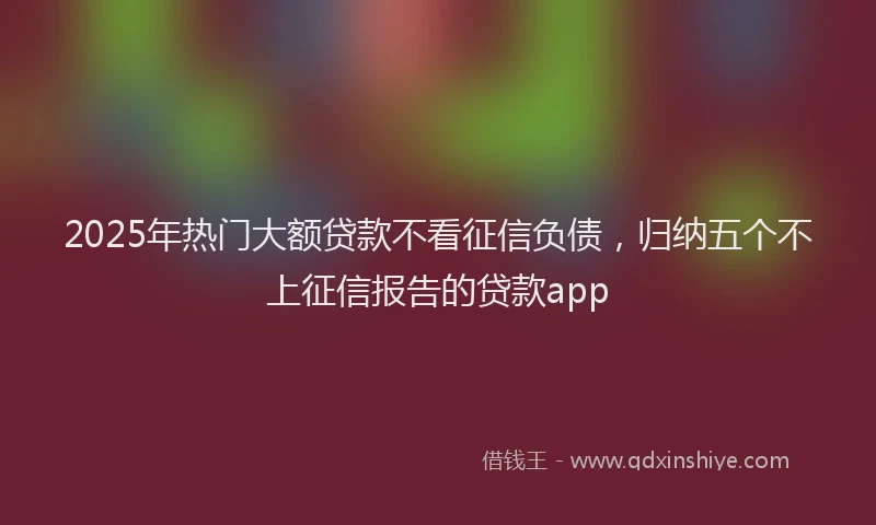2025年热门大额贷款不看征信负债，归纳五个不上征信报告的贷款app