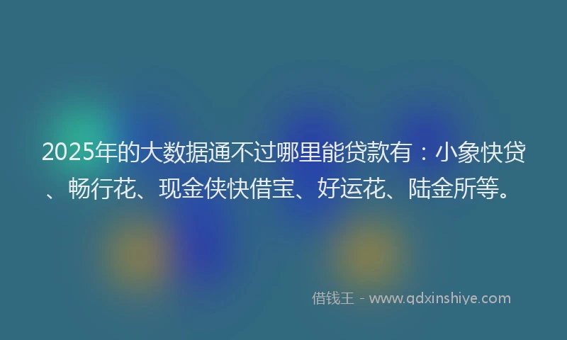 2025年的大数据通不过哪里能贷款有：小象快贷、畅行花、现金侠快借宝、好运花、陆金所等。
