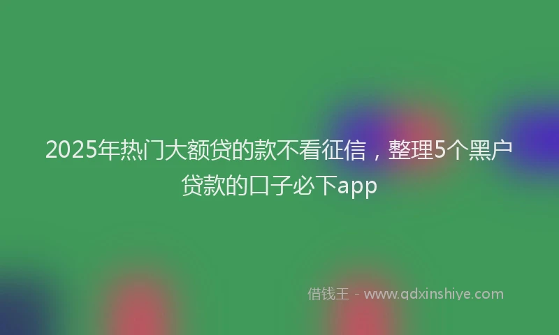 2025年热门大额贷的款不看征信，整理5个黑户贷款的口子必下app