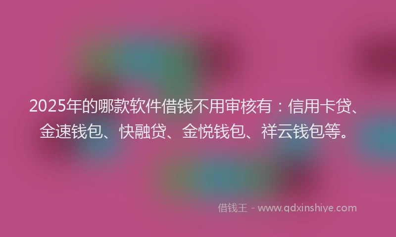 2025年的哪款软件借钱不用审核有：信用卡贷、金速钱包、快融贷、金悦钱包、祥云钱包等。