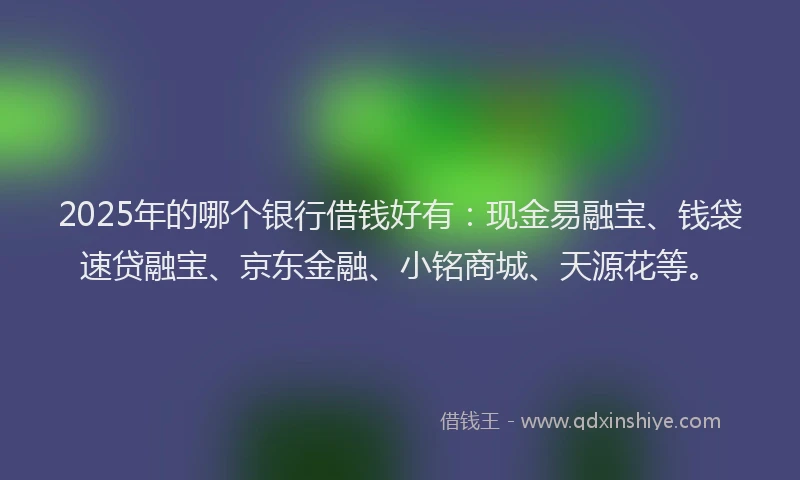 2025年的哪个银行借钱好有：现金易融宝、钱袋速贷融宝、京东金融、小铭商城、天源花等。