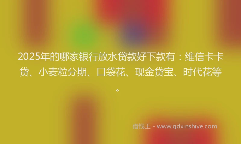 2025年的哪家银行放水贷款好下款有：维信卡卡贷、小麦粒分期、口袋花、现金贷宝、时代花等。