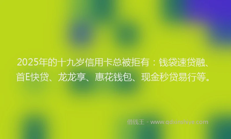 2025年的十九岁信用卡总被拒有：钱袋速贷融、首E快贷、龙龙享、惠花钱包、现金秒贷易行等。