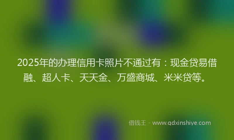 2025年的办理信用卡照片不通过有：现金贷易借融、超人卡、天天金、万盛商城、米米贷等。