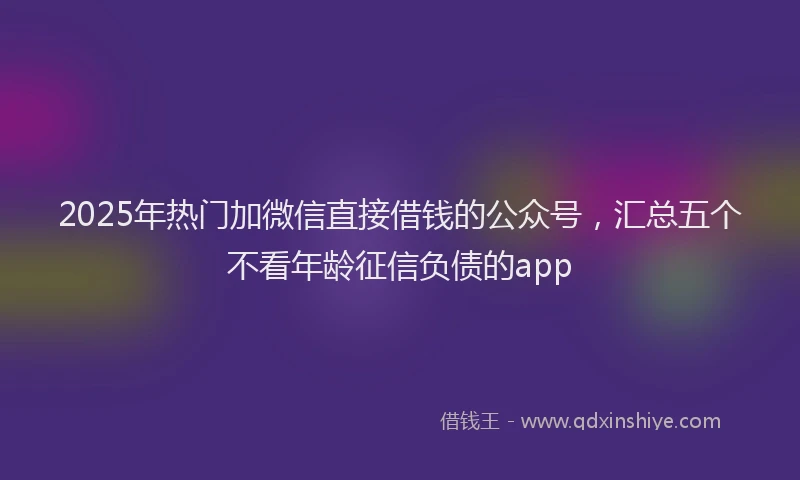 2025年热门加微信直接借钱的公众号，汇总五个不看年龄征信负债的app