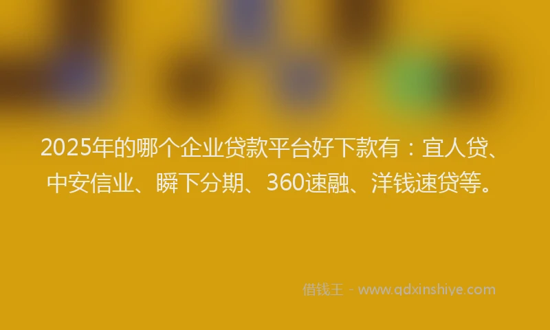 2025年的哪个企业贷款平台好下款有：宜人贷、中安信业、瞬下分期、360速融、洋钱速贷等。